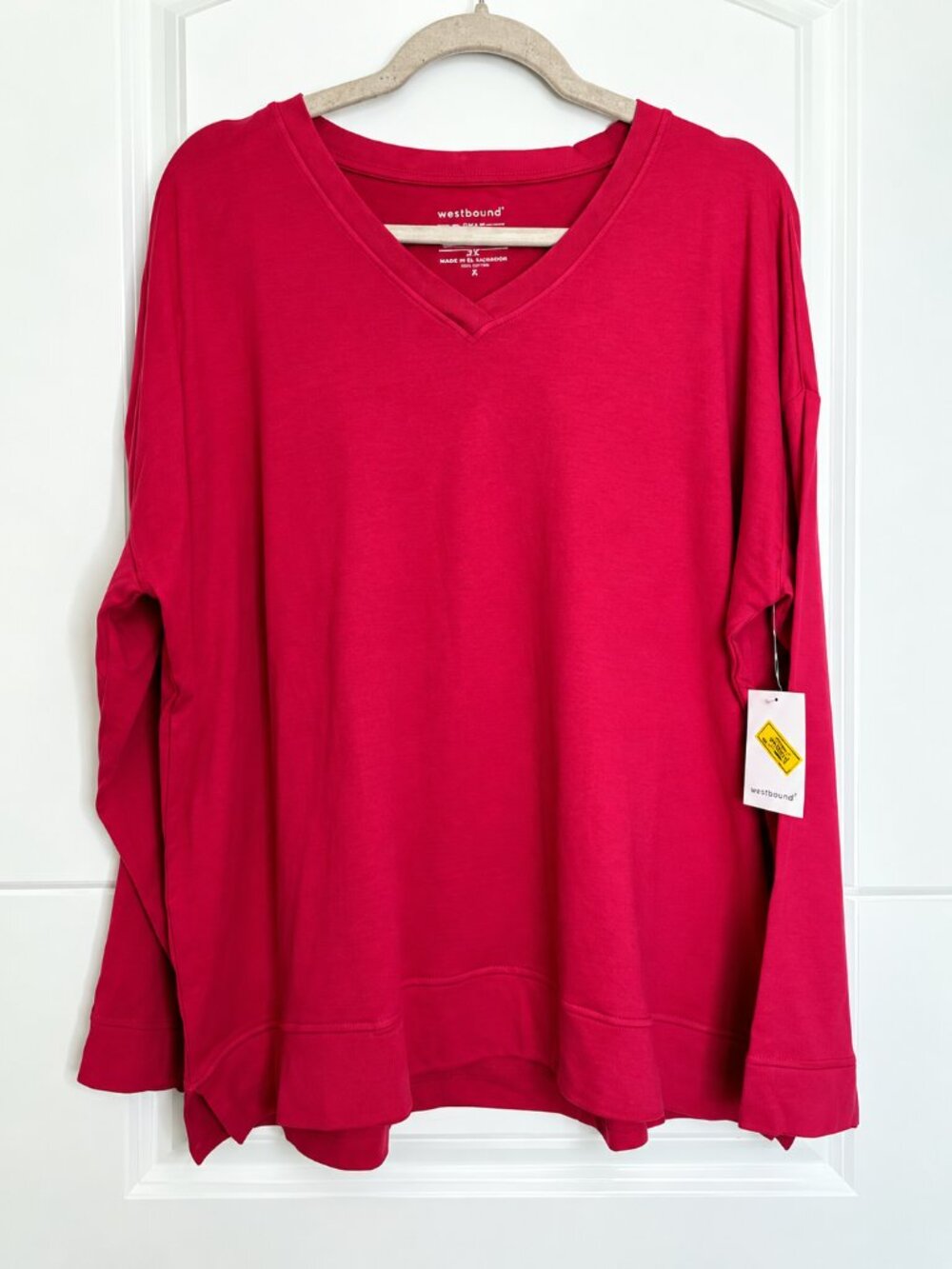 Westbound Women's XL Fuchsia Pink V-Neck Long Sleeve Relaxed Fit Top NWT